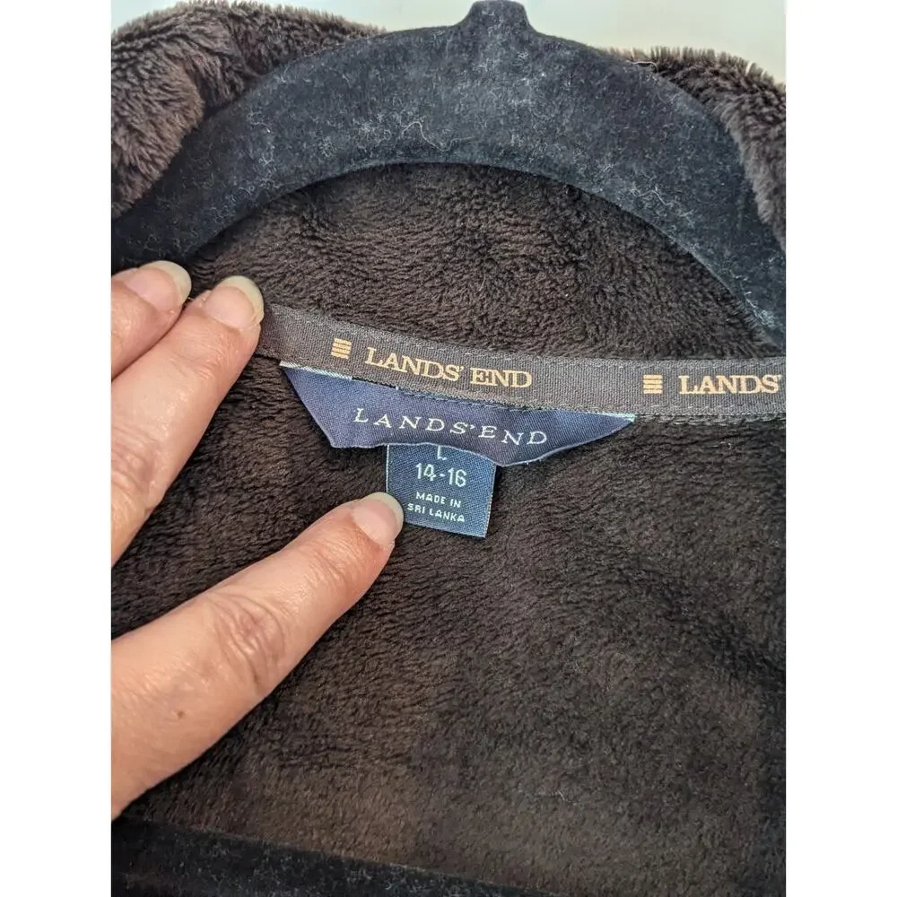 Lands End Girls Large 14-16 Brown Pullover 1/4 Zip Polar Fleece Jacket Casual